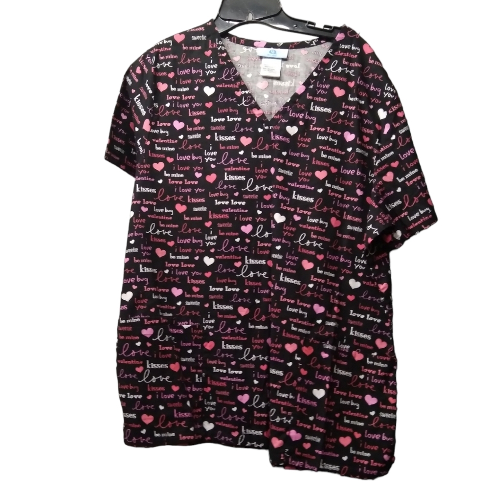 SB Scrubs Black and Pink Love Nursing Scrub Shirt Size  L